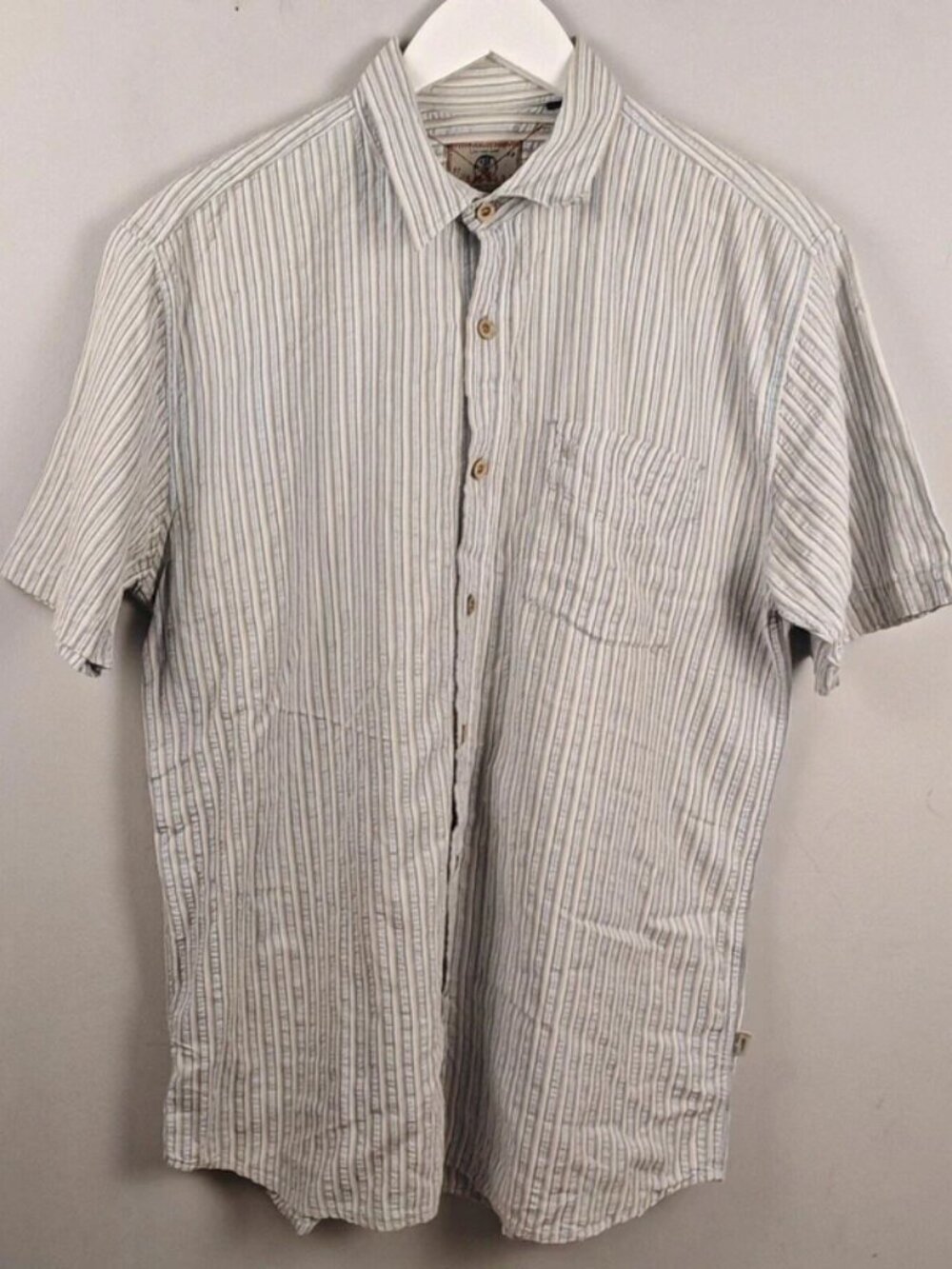 Fat Face Shirt Mens Medium Grey Striped Short Sleeve Regular Casual